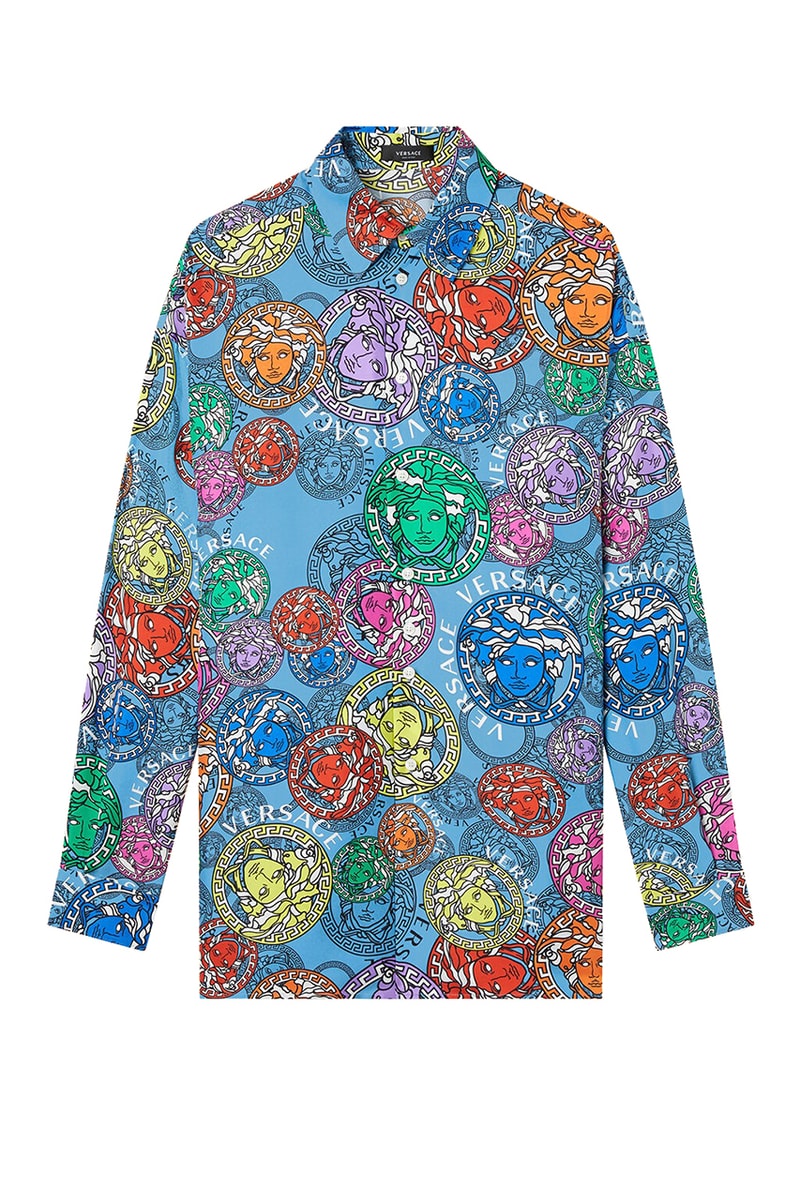 Versace "Amplified Medusa" Graphic Logo Collection branding price sneakers shoes sandals belt tee shirt jacket bathrobe summer spring 2021 black white print pattern track shorts menswear