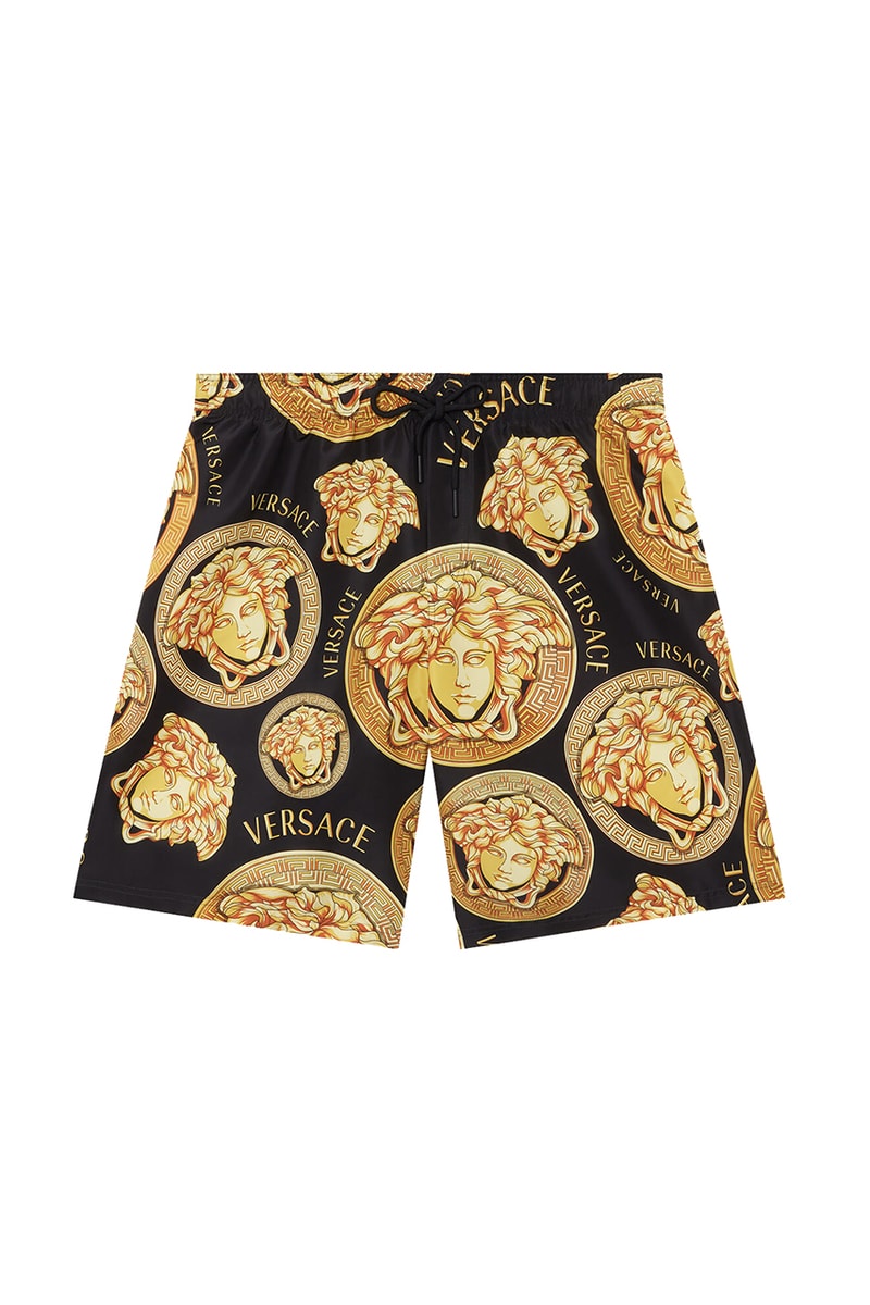 Versace "Amplified Medusa" Graphic Logo Collection branding price sneakers shoes sandals belt tee shirt jacket bathrobe summer spring 2021 black white print pattern track shorts menswear