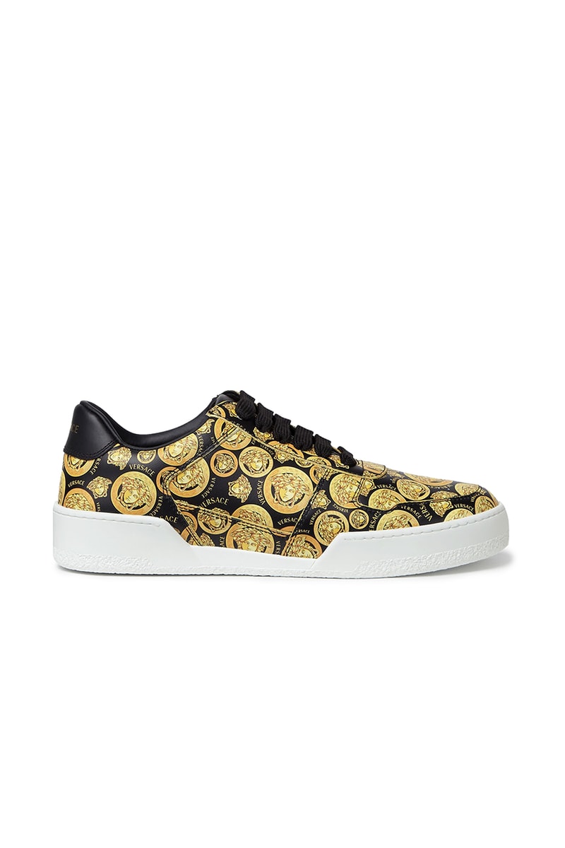 Versace "Amplified Medusa" Graphic Logo Collection branding price sneakers shoes sandals belt tee shirt jacket bathrobe summer spring 2021 black white print pattern track shorts menswear
