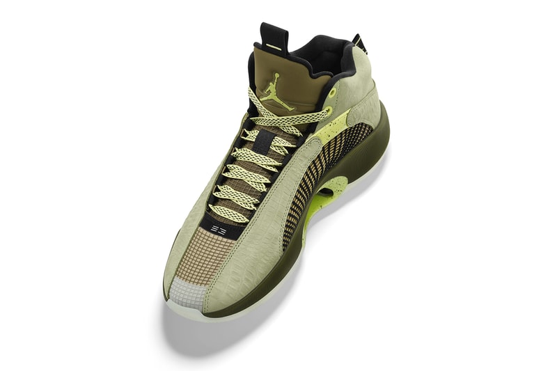 zion williamson air jordan 35 animal instinct info photos jordan brand player exclusive green black crocodile new orleans pelicans 