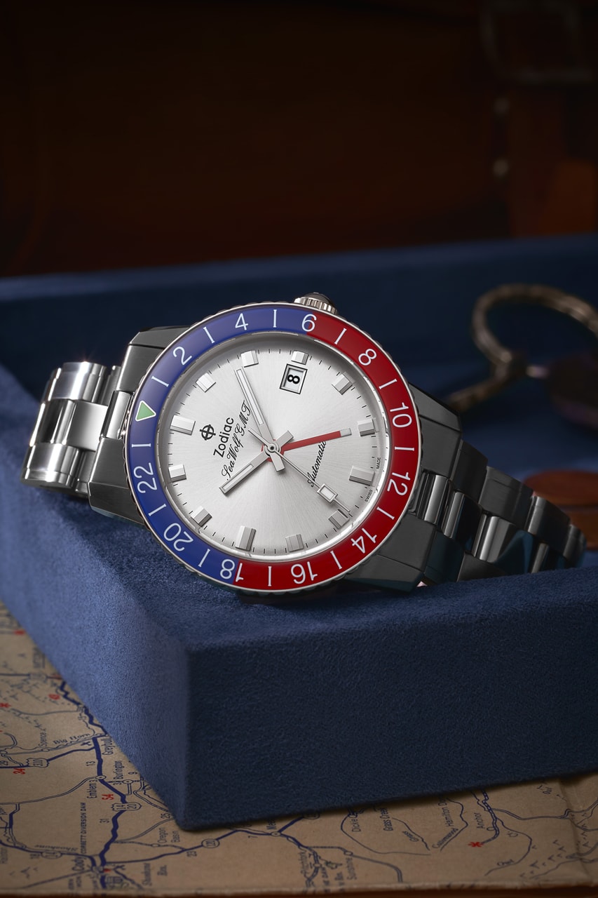 zodiac watches sea wolf gmt crystal blue red silver topper 182 units official release date info photos price store list buying guide