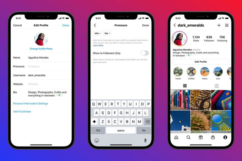 Instagram pronouns user profile new feature update info