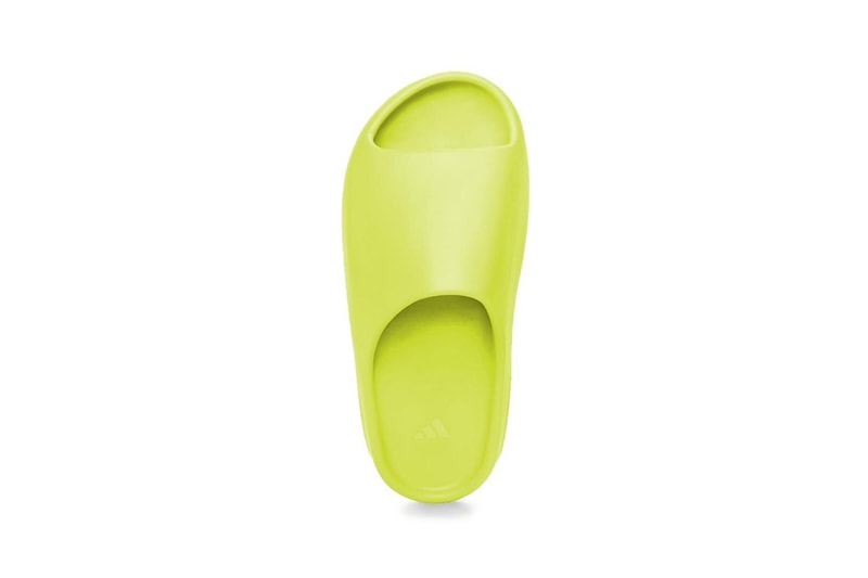 adidas YEEZY SLIDE "Glow Green" Kanye West Injected EVA Foam Sliders Slides Indoor Slipper Cozy Mule Backless Three Stripes First Look Release Information Kim Kardashian KKW