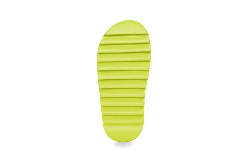 adidas YEEZY SLIDE "Glow Green" Kanye West Injected EVA Foam Sliders Slides Indoor Slipper Cozy Mule Backless Three Stripes First Look Release Information Kim Kardashian KKW