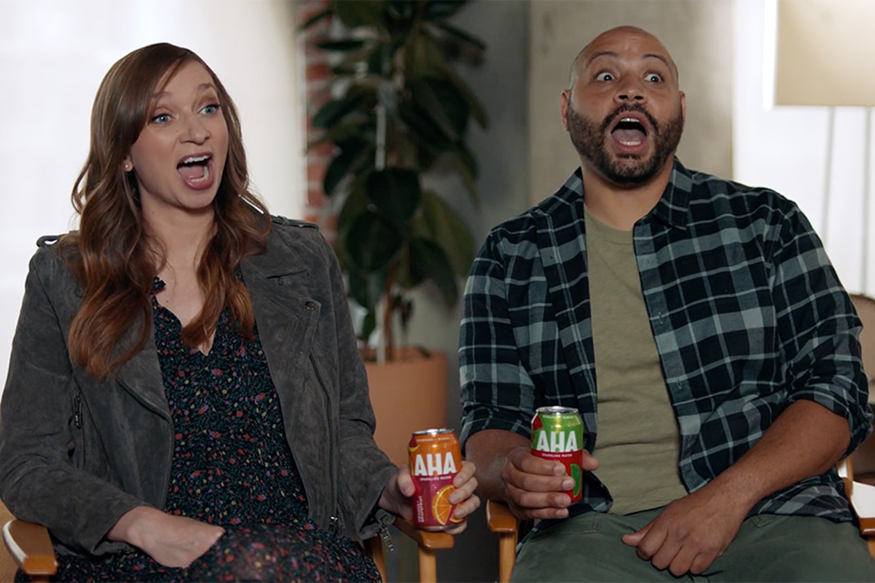 Coca-Cola seltzer creative campaigns ads Lauren Lapkus and Colton Dunn new flavors Raspberry + Acai and Mango + Black Tea existing flavor combinations Lime + Watermelon, Strawberry + Cucumber, Citrus + Green Tea, Orange + Grapefruit, Blueberry + Pomegranate and Peach + Honey consistent growth covid-19 launch Ulises Ramírez, Group Director videos eye-catching detail billboards tv social 12- and 16-ounce cans