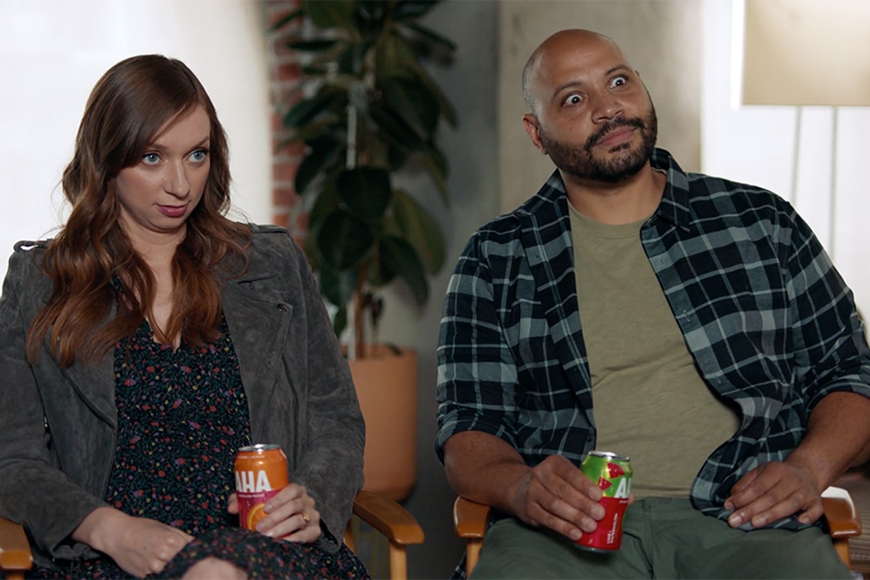 Coca-Cola seltzer creative campaigns ads Lauren Lapkus and Colton Dunn new flavors Raspberry + Acai and Mango + Black Tea existing flavor combinations Lime + Watermelon, Strawberry + Cucumber, Citrus + Green Tea, Orange + Grapefruit, Blueberry + Pomegranate and Peach + Honey consistent growth covid-19 launch Ulises Ramírez, Group Director videos eye-catching detail billboards tv social 12- and 16-ounce cans