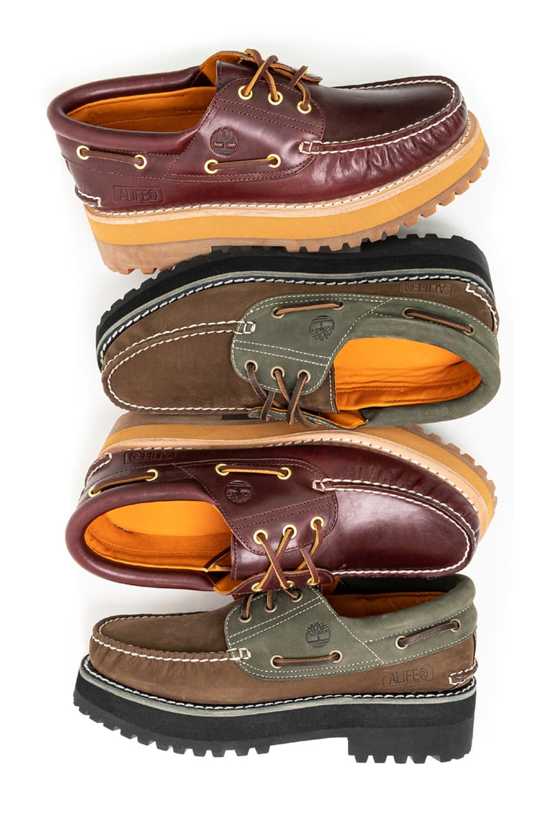 alife timberland 3 eye lug boat shoe burgundy red brown green olive beef and broc official release date info photos price store list buying guide