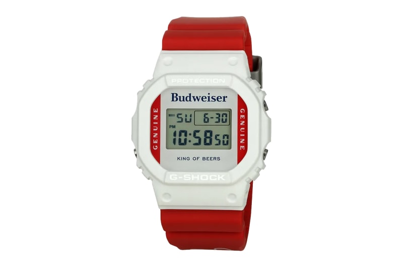 Budweiser Casio G Shock DW 5600 BUD20 menswear streetwear watches accessories king of beer packaging tallboy 12 pack info