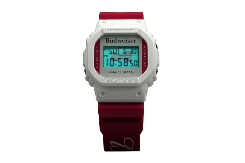 Budweiser Casio G Shock DW 5600 BUD20 menswear streetwear watches accessories king of beer packaging tallboy 12 pack info