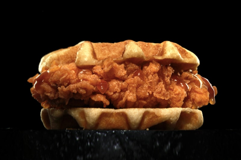 Carls Jr Hardees Hand Breaded Chicken Sandwich biscuit belgian waffle mayonnaise pickle maple buttermilk crispy all white tender info