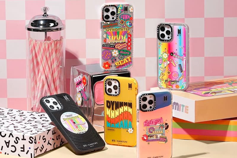 BTS x CASETiFY "Dynamite" Accessories Collection Kpop music Korean boy band iPhone Airpods Pro music phone cases wireless chargers smartphones