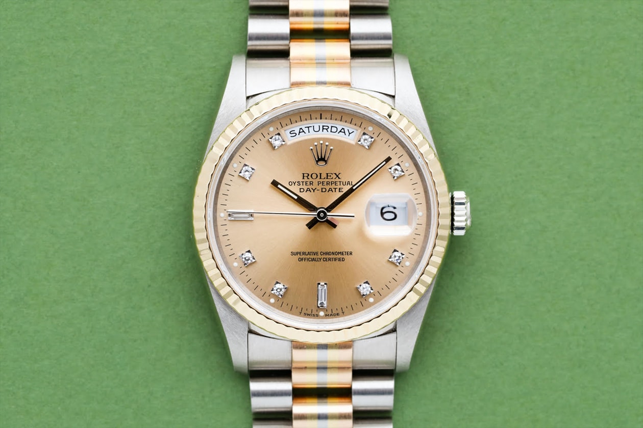 Curse of the two tone round table bobs watches grey and patina fog city vintage Rolex Serti Dial Diamonds 18k Gold swiss watch TT Two-tone GMT