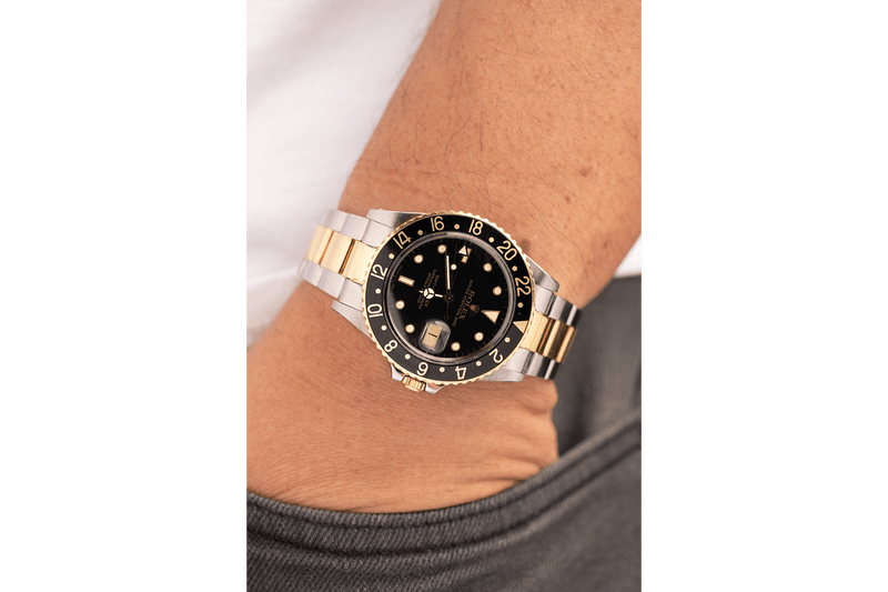 Curse of the two tone round table bobs watches grey and patina fog city vintage Rolex Serti Dial Diamonds 18k Gold swiss watch TT Two-tone GMT