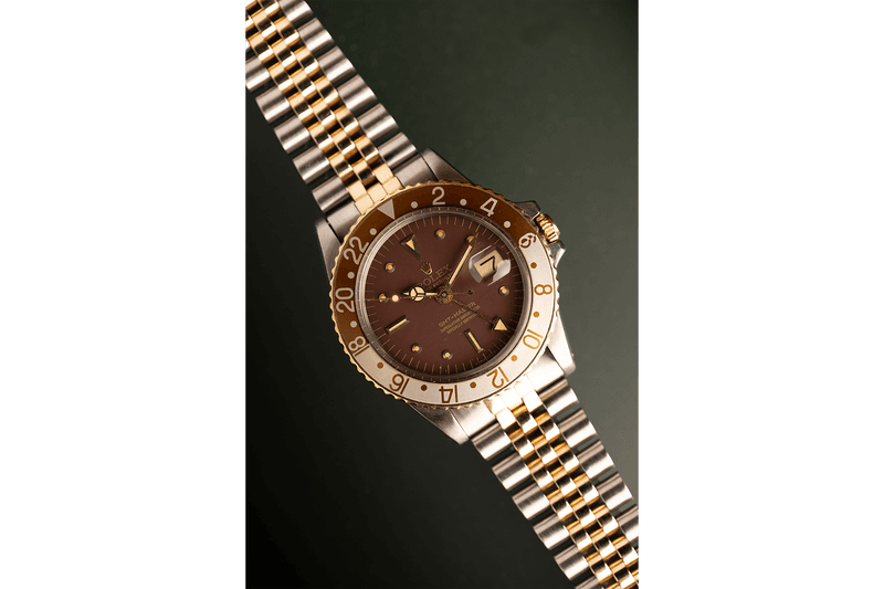 Curse of the two tone round table bobs watches grey and patina fog city vintage Rolex Serti Dial Diamonds 18k Gold swiss watch TT Two-tone GMT