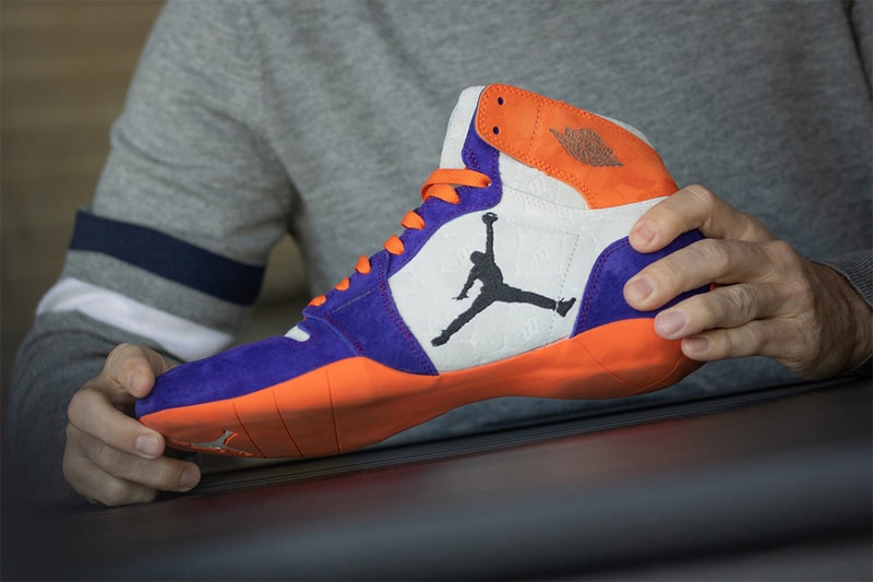 denny hamlin air jordan 1 racer pe info purple orange embossed pattern fireproof suede racing track jordan brand