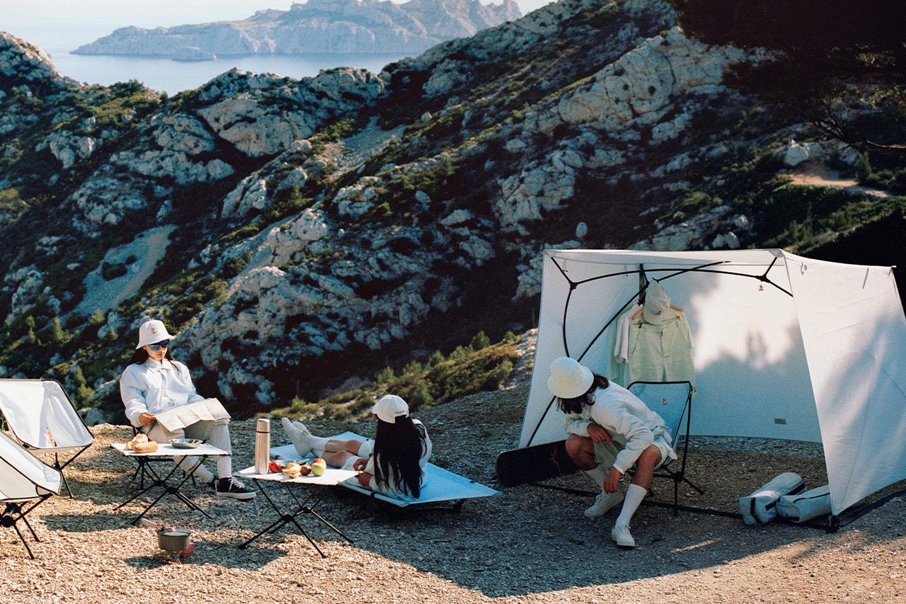 Helinox x Maison Kitsuné Collaboration Release camping tent chairs table folding Japanese French outerwear 