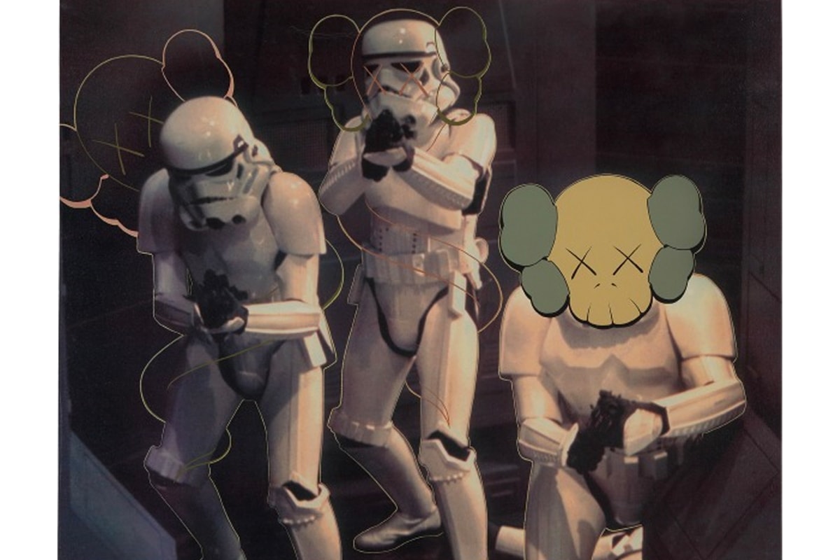 Rare KAWS 'UNTITLED (STORMTROOPERS) Hits Philips Auction Block contemporary art acrylic on photo laid on canvas modern art early works galactic empire star wars franchise 
