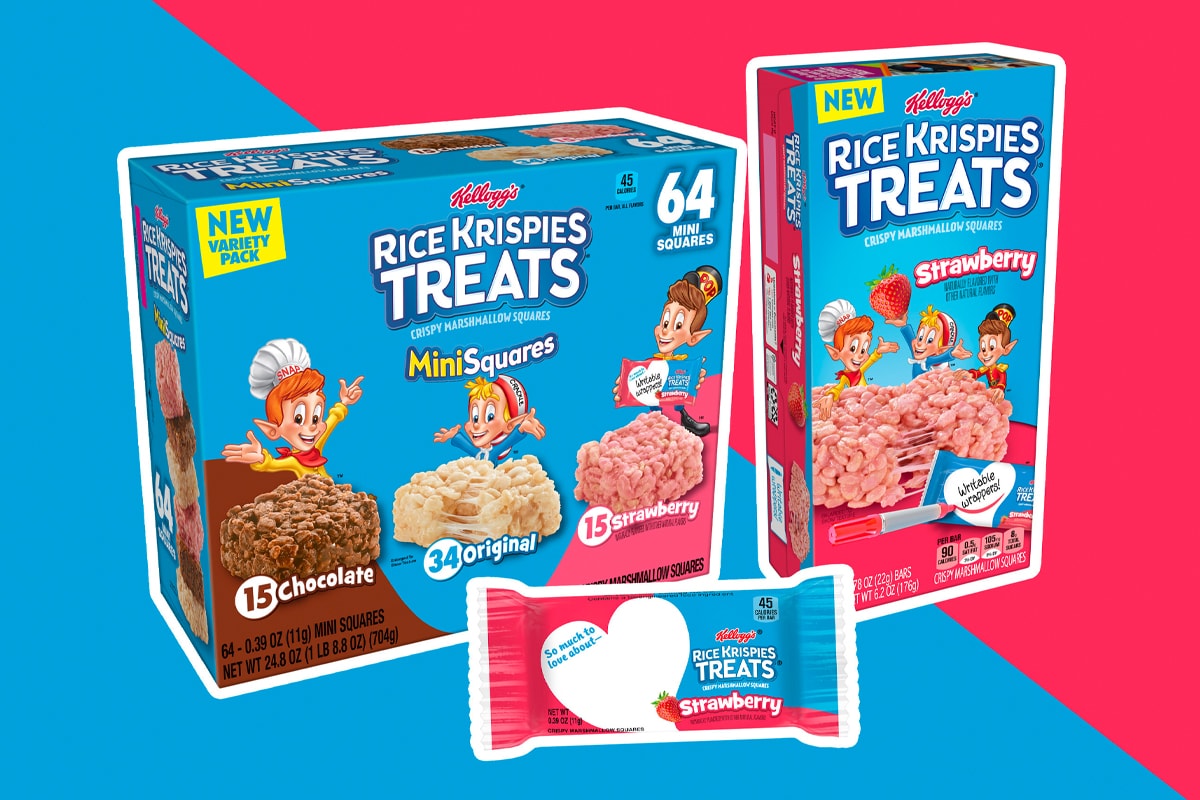 Kellog's Rice Krispies Treats Strawberry Returns Kellog's Is Bringing Back Strawberry-Flavored Rice Krispies Treats Just in Time for Summer snap crackle and pop marshmallow cereal treat mini squares 