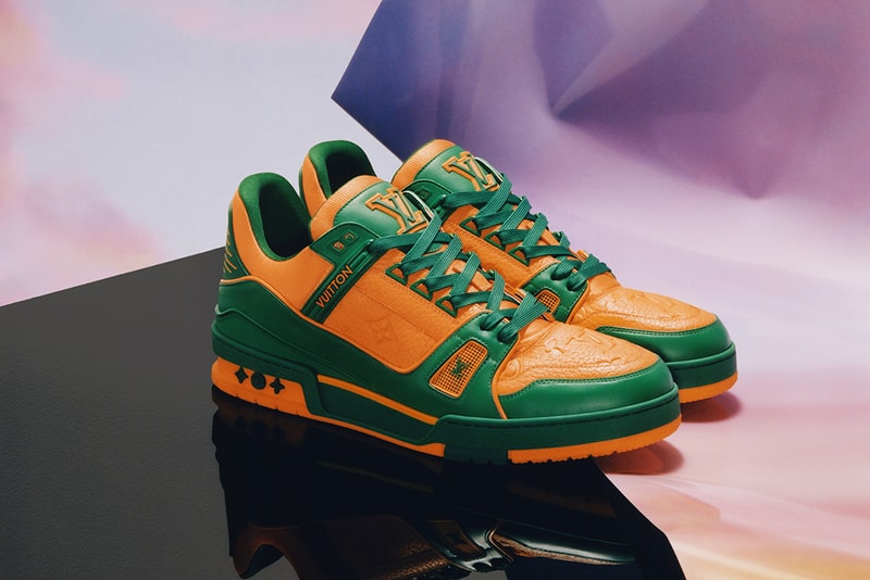 louis vuitton spring summer 2021 lv trainer colorways pink rhinestone silver white yellow green burgundy orange neon sandals