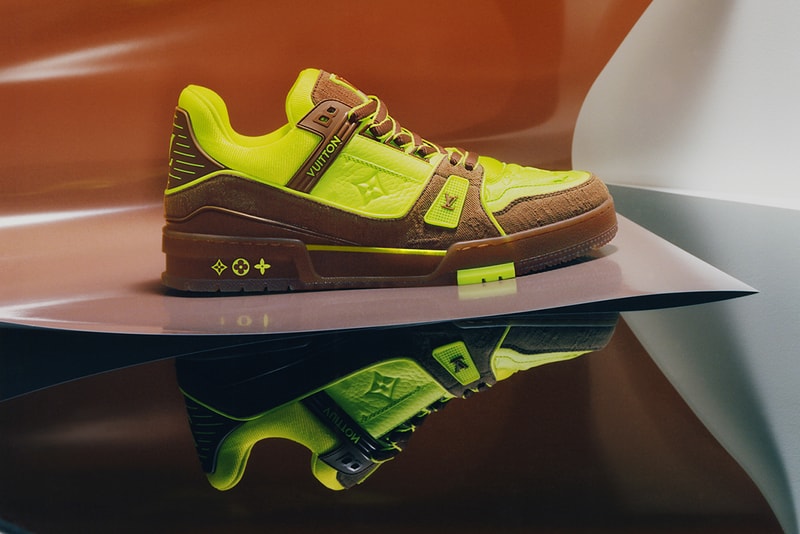 louis vuitton spring summer 2021 lv trainer colorways pink rhinestone silver white yellow green burgundy orange neon sandals