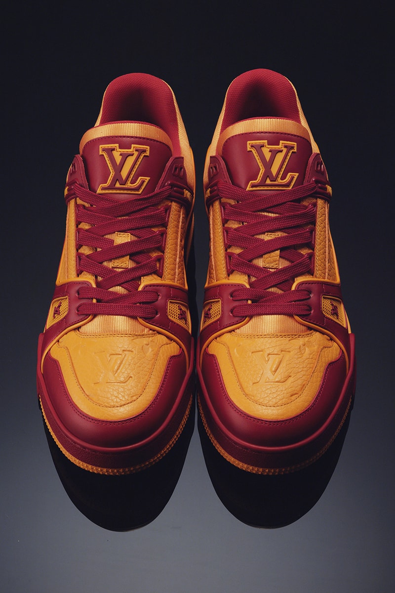 louis vuitton spring summer 2021 lv trainer colorways pink rhinestone silver white yellow green burgundy orange neon sandals