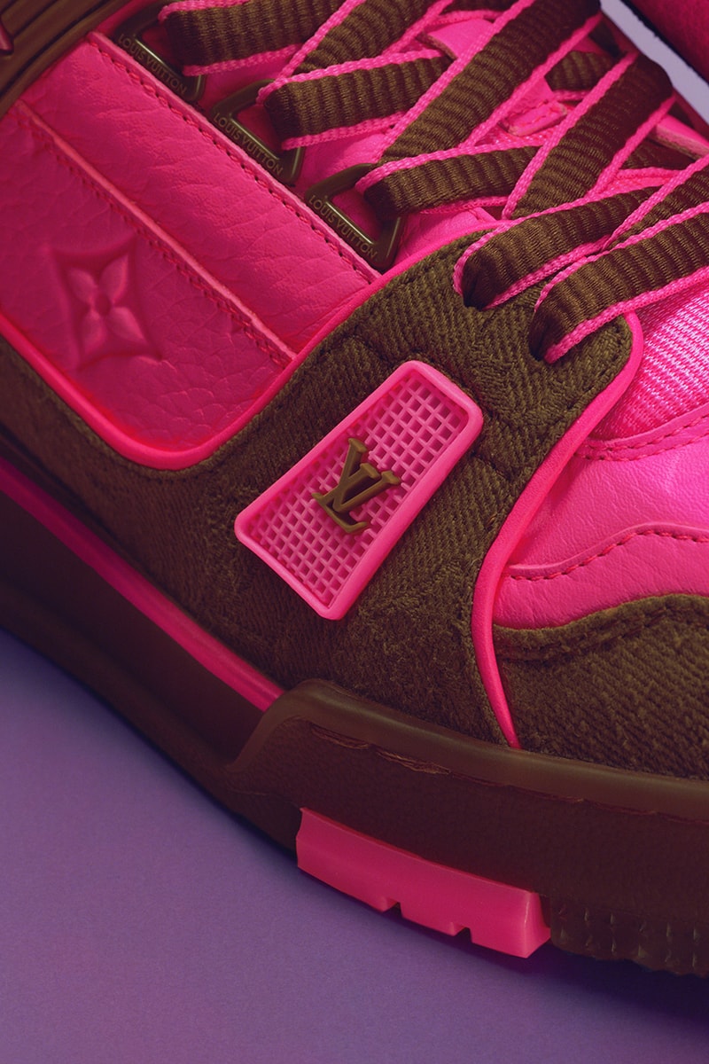 louis vuitton spring summer 2021 lv trainer colorways pink rhinestone silver white yellow green burgundy orange neon sandals