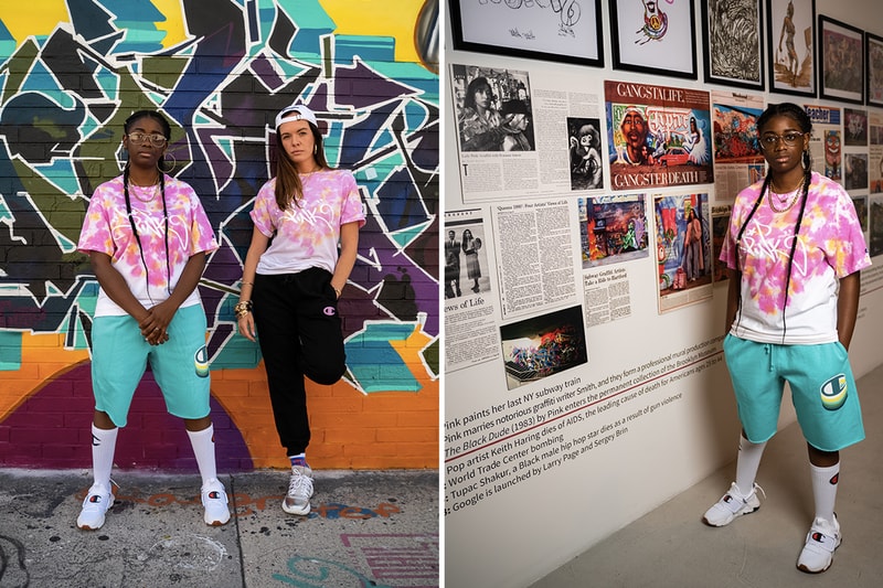 museum graffiti artist pink tie-dye champion athletic shirt summer