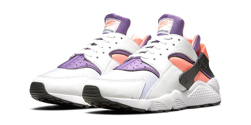 nike huarache purple and white