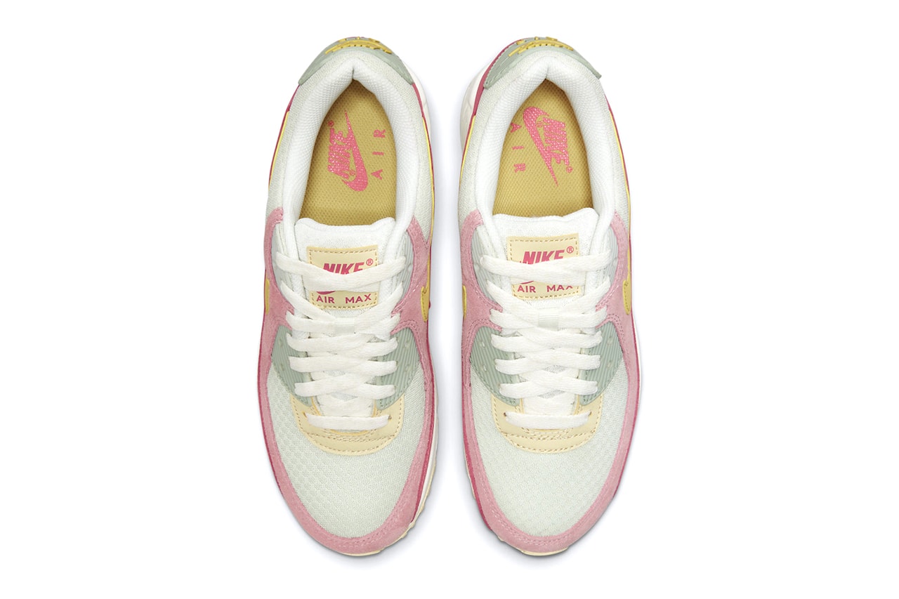 nike womens air max 90 pink yellow dm9465 001 streetwear trainers runners kicks shoes spring summer 2021 ss21 collection info