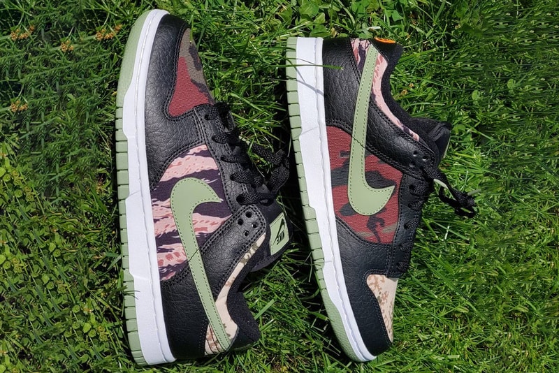 nike sportswear dunk low crazy camo sail vintage green total orange white DH0957 100 official release date info photos price store list buying guide