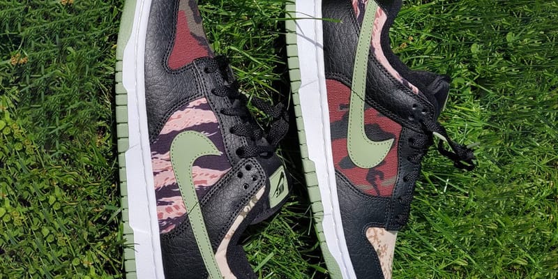 nike dunk low crazy camo on feet