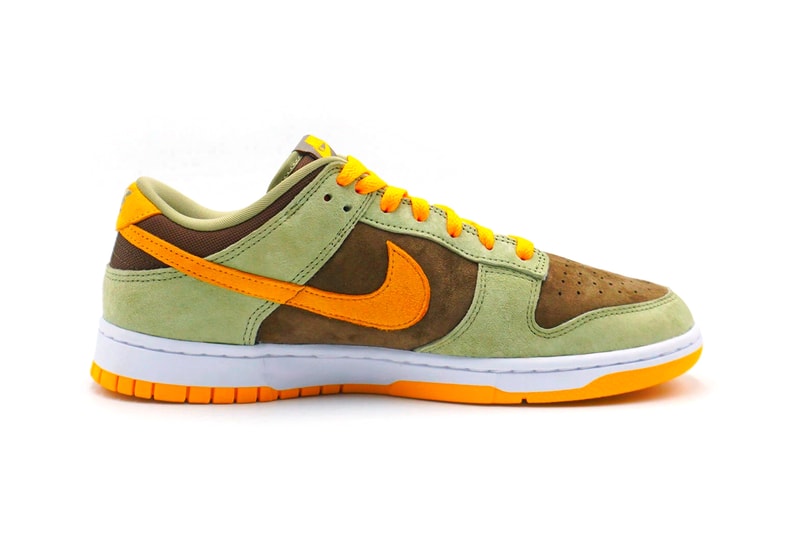 nike sportswear dunk low olive green gold yellow brown ugly duckling suede dh5360 300 official release date info photos price store list buying guide