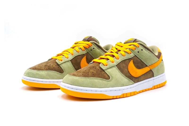 nike sportswear dunk low olive green gold yellow brown ugly duckling suede dh5360 300 official release date info photos price store list buying guide