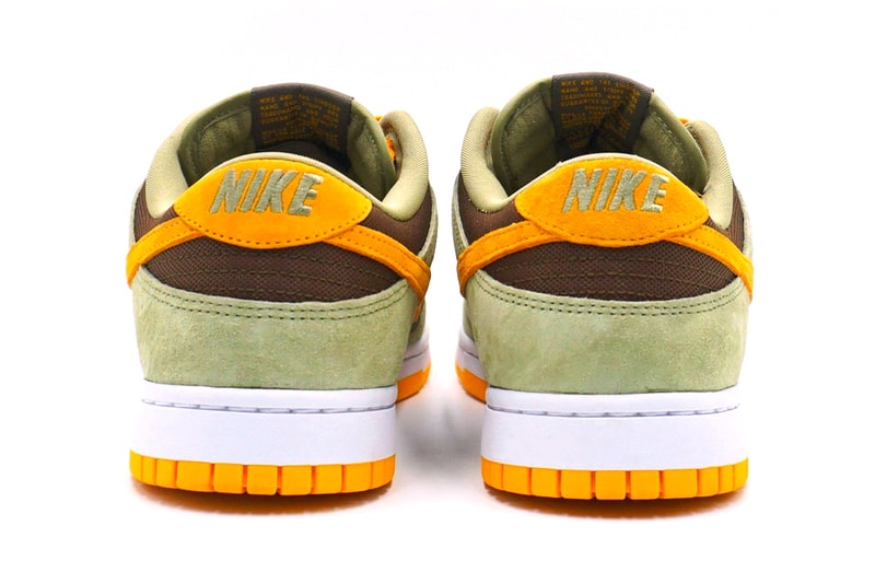 nike sportswear dunk low olive green gold yellow brown ugly duckling suede dh5360 300 official release date info photos price store list buying guide