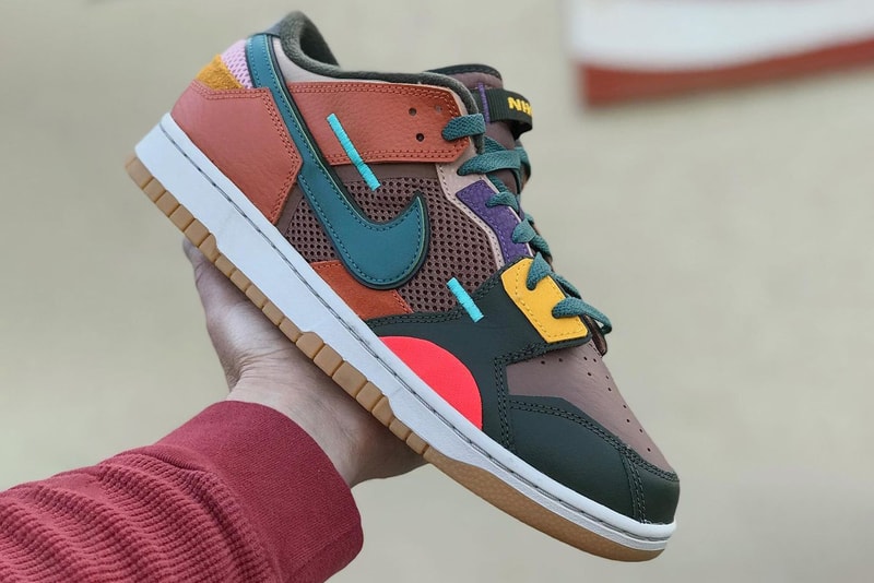 nike sportswear dunk low scrap first look brown green yellow purple red pink official release date info photos price store list buying guide