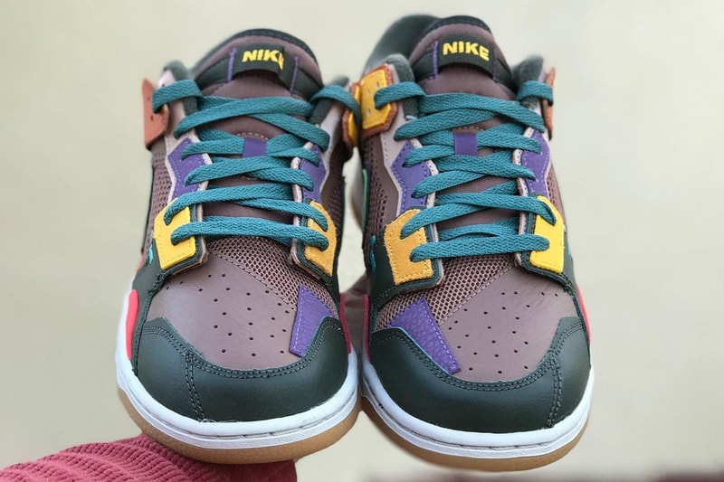 nike sportswear dunk low scrap first look brown green yellow purple red pink official release date info photos price store list buying guide