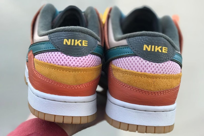 nike sportswear dunk low scrap first look brown green yellow purple red pink official release date info photos price store list buying guide