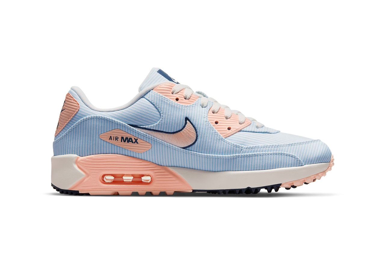 nike golf air max 90 g air zoom infinity tour seersucker hydrogen blue sail obsidian crimson tint CZ2435 424 CZ0195 400 official release date info photos price store list buying guide