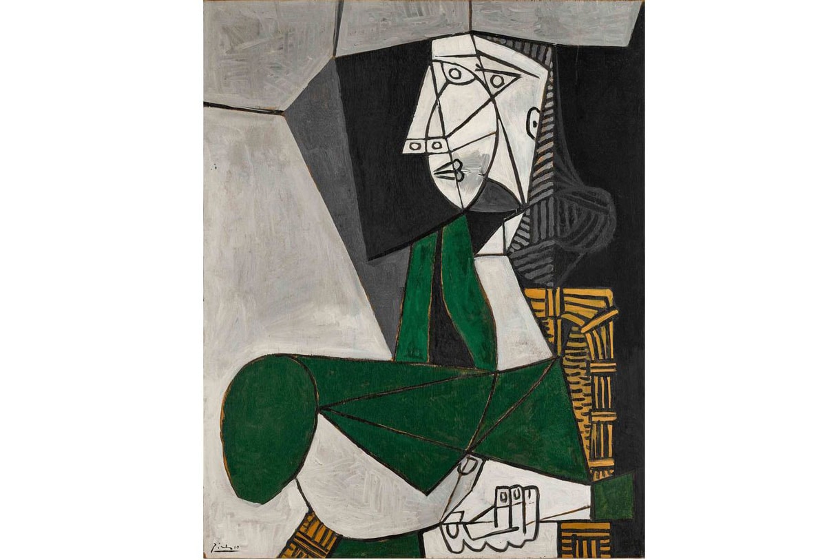 pablo picasso Femme assise en costume vert sothebys auction painting