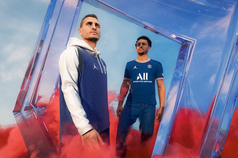 paris saint germain psg jordan brand 2021/22 home jersey kit air jordan 7 ma2 release details information mbappe