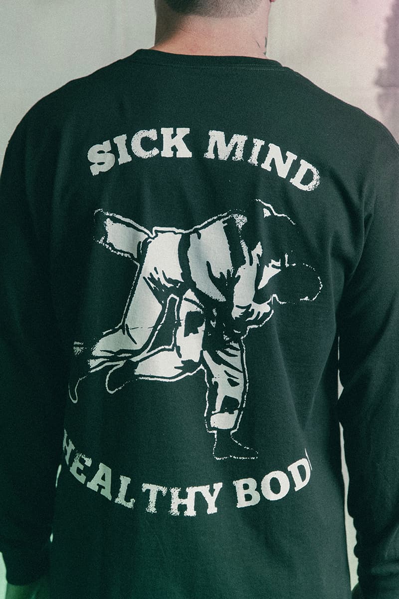 PLEASURES Albino & Preto Collaboration Release Info Jiu Jitsu Gi Rash Guard T shirt Sick Mind Healthy Body