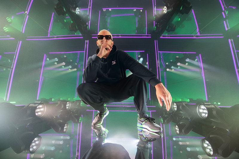 PUMA Mirage Tech Sneaker footwear edm electronic dance music dj snake purple green neon bright colors dubai release info trainers jogging retro track and field
