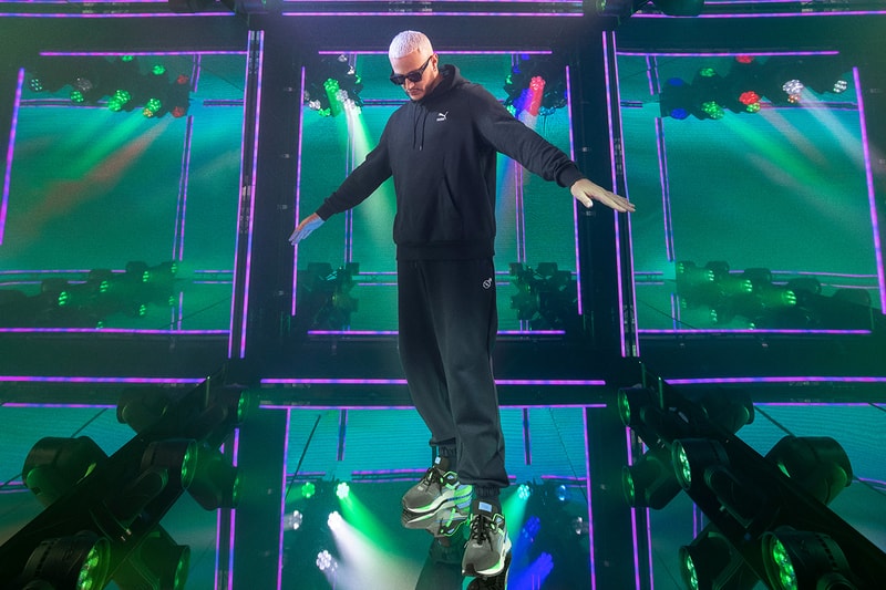 PUMA Mirage Tech Sneaker footwear edm electronic dance music dj snake purple green neon bright colors dubai release info trainers jogging retro track and field