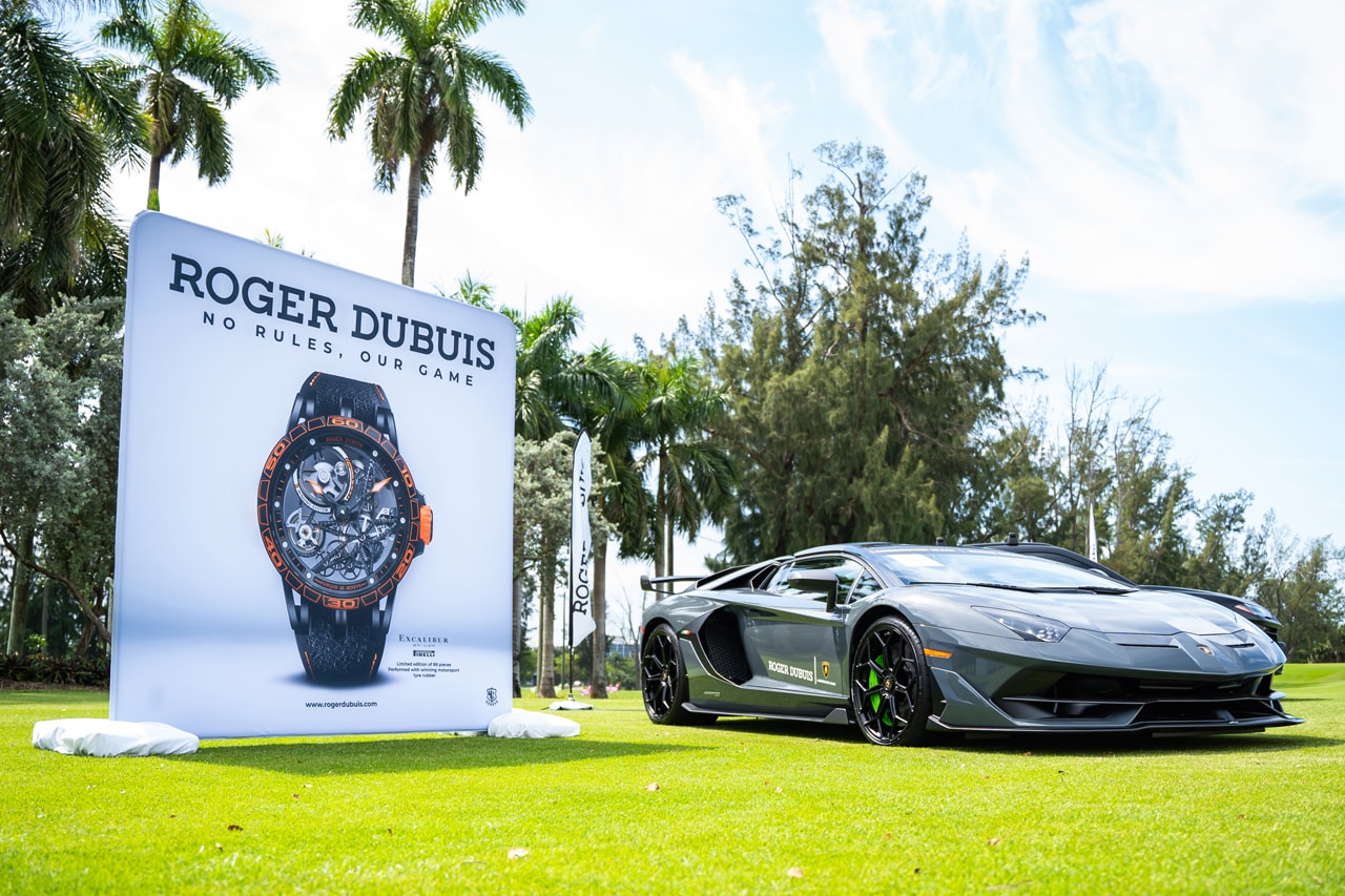 Часы Roger Dubuis и Lambos на выставке HYPEGOLF Miami Lamborghini Aventador SVJ Urus Audi RSQ8 Майами-Бич