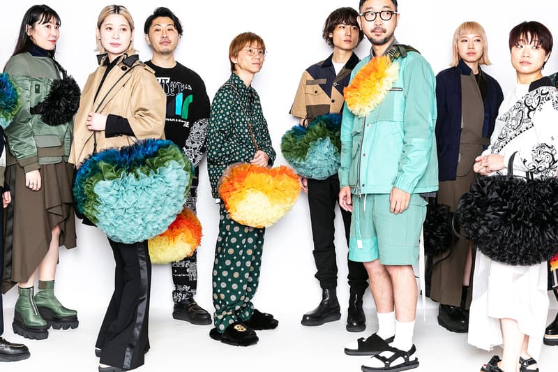 sacai TOMO KOIZUMI collaboration Capsule Collection 2021 Chitose Abe cascading gradient ruffles duffle cross body bag leg warmers