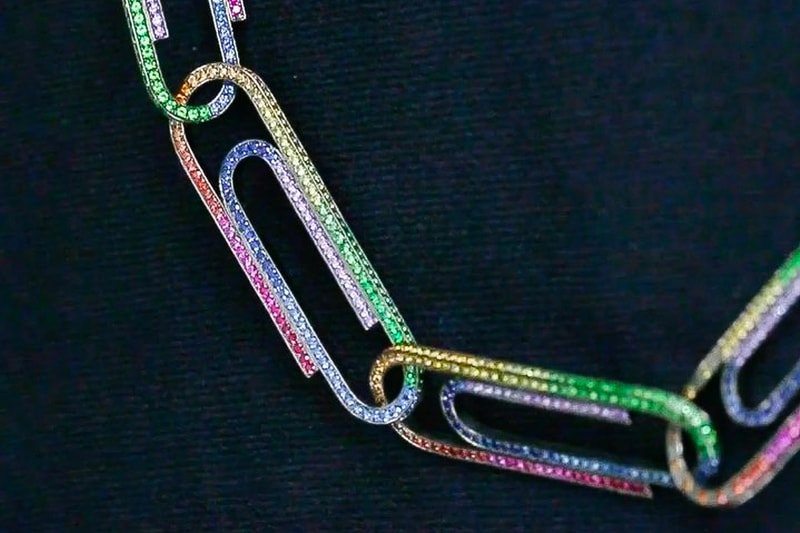 virgil abloh Jacob & Co. “Office Supplies” new necklace earring bracelets release Jacob Arabo diamonds sapphire ruby gem stones gold 