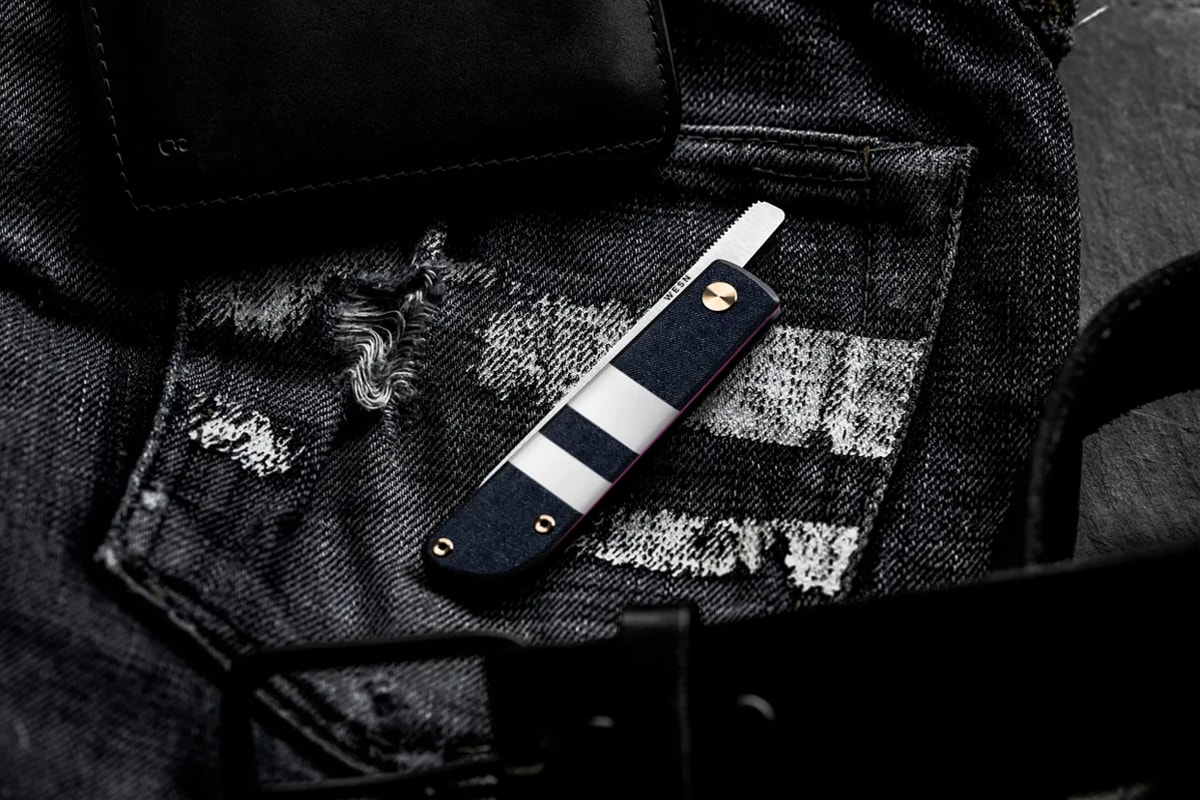 wesn momotaro jeans denim white stripes titanium pocket knife kickstarter project limited edition knives outdoor gear edc everyday carry