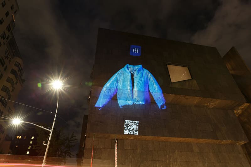 "Floating Projections" of the YEEZY Gap Round Jacket Illuminate New York City Los Angeles Chicago debut inaugural release announcement ten year partnership info