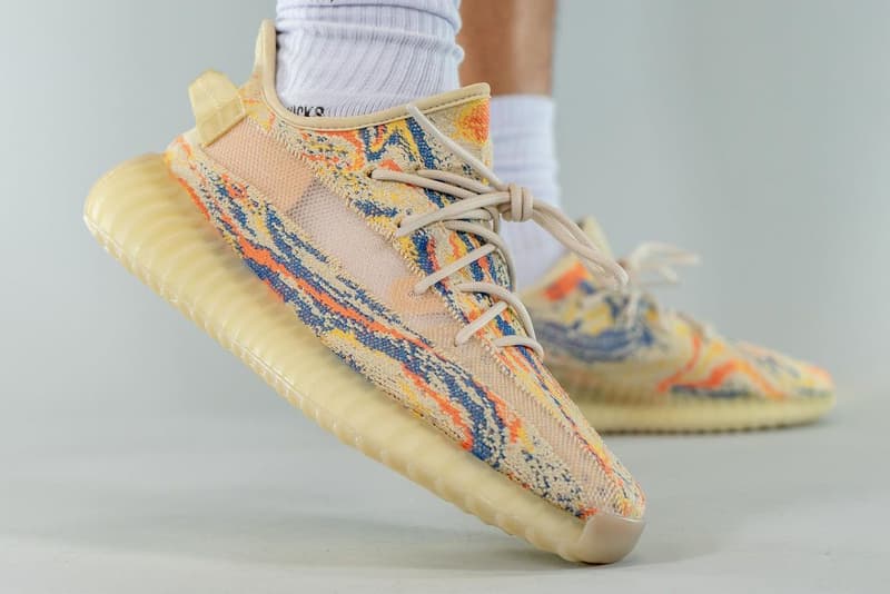 kanye west adidas yeezy boost 350 v2 mx oat GW3773 tan orange yellow blue pattern official release date info photos price store list buying guide