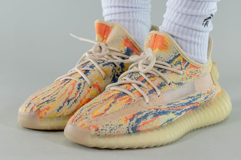 kanye west adidas yeezy boost 350 v2 mx oat GW3773 tan orange yellow blue pattern official release date info photos price store list buying guide